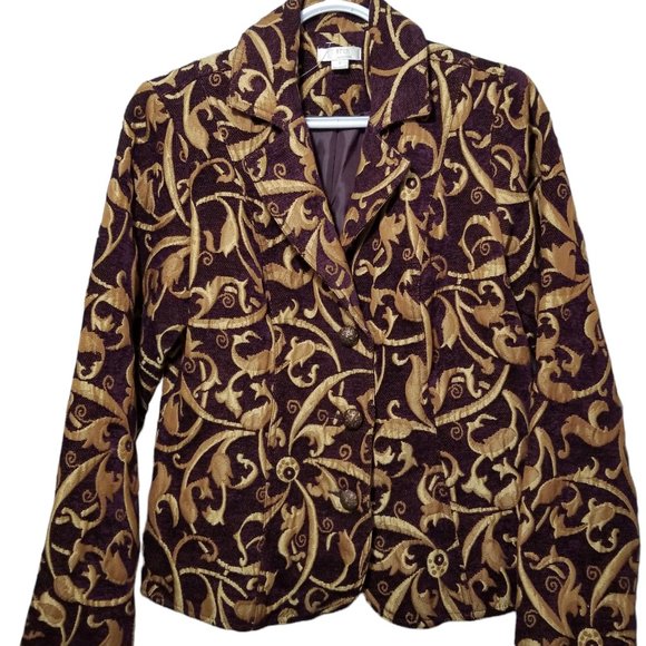 erin london Jackets & Blazers - Women’s Burgundy & Gold Jacket Blazer Erin LondonJacquard Fabric Lined  Size 8